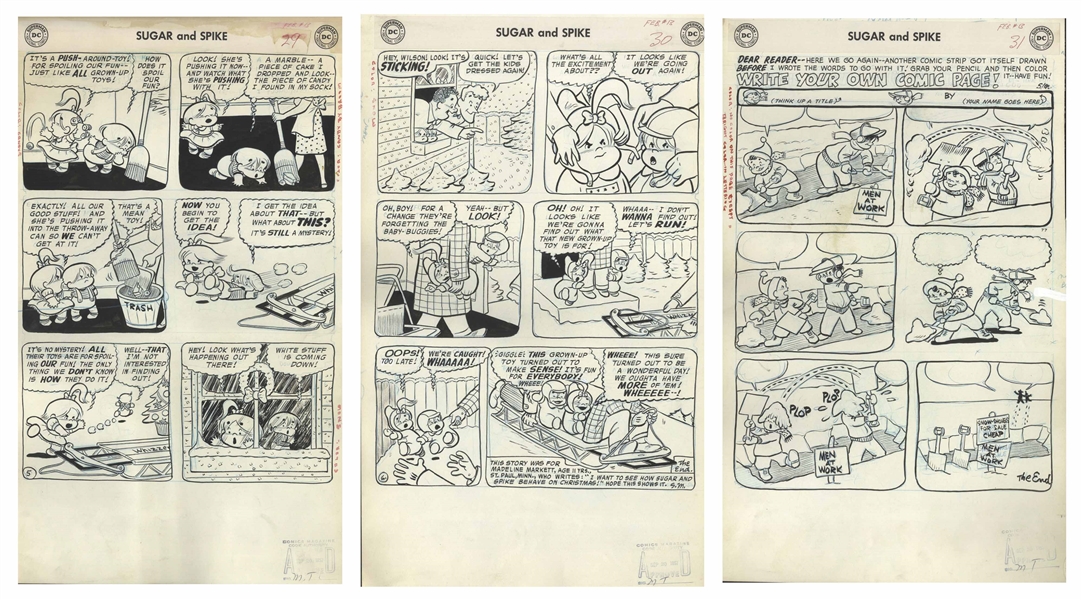 Sheldon Mayer Original Hand-Drawn ''Sugar and Spike'' Comic Book -- Complete Issue of 26 Pages From the February 1958 Issue #13 -- The Duo's First Snowball Fight, Discovering the Yo-Yo & Sledding